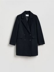 Płaszcz z dodatkiem wełny - granatowy. Niebieskie płaszcze damskie Reserved, l, bez wzorów, z tkaniny, klasyczne, bez kaptura. Za 279.99 zł.