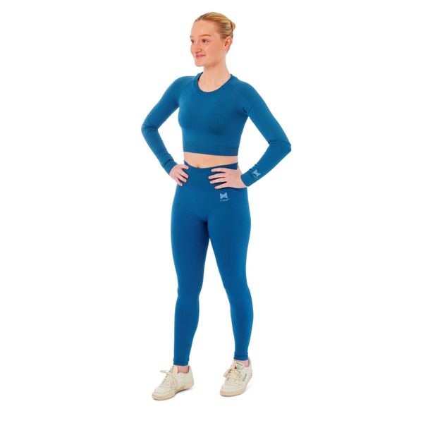 Damski zestaw sportowy Xtreme - legginsy sportowe + sportowy Croptop - Niebieski. Niebieskie legginsy damskie XTREME SOCKSWEAR, bez wzorów, na fitness i siłownię. Za 186.99 zł.