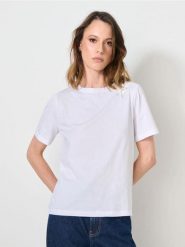 Koszulka z ozdobnym haftem - biały. Białe t-shirty damskie Sinsay, l, bez wzorów, bez kołnierzyka. Za 29.99 zł.