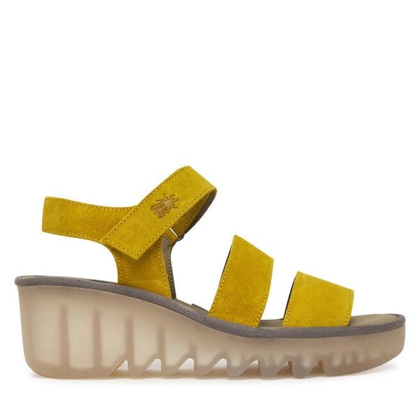 Sandały Fly London. Żółte sandały damskie Fly London, bez wzorów, bez obcasa, na koturnie, bez zapięcia. Za 492.99 zł.