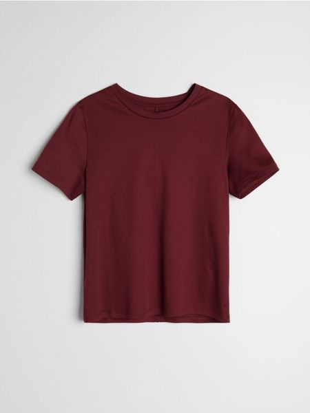 Bawełniana koszulka basic - bordowy. Czerwone t-shirty damskie Sinsay, l, bez wzorów, z bawełny, bez kołnierzyka. Za 25.99 zł.