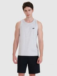 4F Tank top regular gładki męski - szary XL. Szare koszulki sportowe męskie 4f, m, bez wzorów, z bawełny, klasyczne, bez kołnierzyka. Za 49.99 zł.