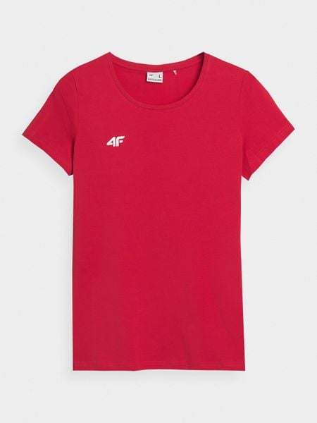4F T-shirt slim gładki damski - czerwony L. Czerwone koszulki sportowe damskie 4f, l, bez wzorów, z bawełny, bez kołnierzyka, bez ramiączek. Za 79.99 zł.