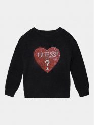 Guess Sweter K3BR02 Z2YA0 Czarny Regular Fit. Czarne swetry dla dziewczynek Guess, z aplikacjami, z syntetyku, bez kołnierzyka, bez ramiączek, bez kaptura. Za 149.99 zł.