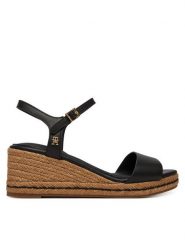 Tommy Hilfiger Espadryle Mid Wedge Espad Leather FW0FW09340 Czarny. Czarne sandały damskie Tommy Hilfiger, bez wzorów, ze skóry, bez obcasa, bez zapięcia. Za 489.99 zł.