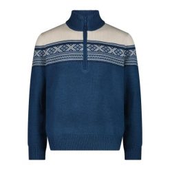Sweter dzianinowy z zippem CMP Wooltech. Niebieskie swetry przez głowę męskie CMP, na zimę, m, bez wzorów, z dzianiny, bez kołnierzyka. Za 408.20 zł.