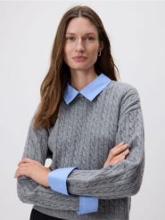 Sweter z koszulowymi elementami - szary. Szare swetry damskie Reserved, l, bez wzorów, z dzianiny, bez kołnierzyka, bez ramiączek, bez kaptura. W wyprzedaży za 79.99 zł.