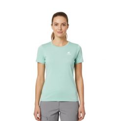 Damska koszulka trekkingowa z merynosów. Zielone koszulki sportowe damskie FJORK MERINO, bez wzorów, z wełny, sportowe, bez kołnierzyka. Za 399.00 zł.
