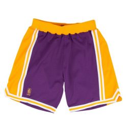 Krótka Los Angeles Lakers NBA Authentic Road 96-97. Fioletowe krótkie spodenki sportowe męskie Mitchell & Ness, bez wzorów, do koszykówki. Za 736.50 zł.