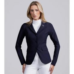 Kurtka konkursowa Premier Equine Crystello. Niebieskie kurtki męskie PREMIER EQUINE, bez wzorów, z materiału, eleganckie, bez kaptura. Za 690.50 zł.