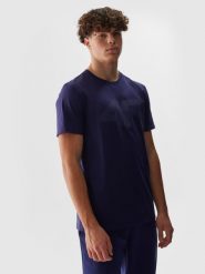 4F T-shirt regular z nadrukiem męski - granatowy M. Niebieskie koszulki sportowe męskie 4f, m, bez wzorów, z bawełny, sportowe, bez kołnierzyka. W wyprzedaży za 39.99 zł.