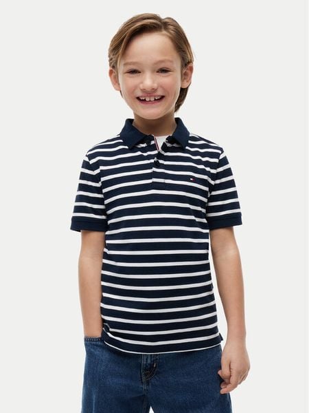 Tommy Hilfiger Polo KB0KB09103 Granatowy Regular Fit. Niebieskie t-shirty dla chłopców Tommy Hilfiger, bez wzorów, z bawełny, bez ramiączek. Za 169.99 zł.