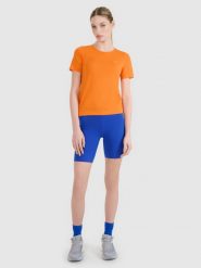 4F Legginsy kolarki do biegania szybkoschnące damskie - niebieskie XS. Niebieskie legginsy damskie 4f, s, bez wzorów, z dzianiny, z podwyższonym stanem, krótkie, do biegania. W wyprzedaży za 99.99 zł.