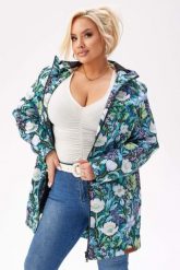 Lekka kurtka przejściowa SOFTSHELL z kapturem w kwiaty w odcieniach błękitu i zieleni OVERSIZE PLUS SIZE XXL JESIEŃ. Niebieskie kurtki damskie Moda Size Plus Iwanek, na jesień, m, bez wzorów, z bawełny, z kapturem, rowerowe. Za 559.90 zł.
