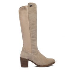 Kozaki Rieker. Szare kozaki damskie Rieker, bez obcasa, na słupku. Za 459.99 zł.