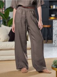 Spodnie wide leg z modalem - brązowy. Brązowe spodnie materiałowe damskie Sinsay, l, bez wzorów. Za 59.99 zł.