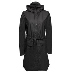 Rains Curve Long Jacket W3 2025-SS. Czarne kurtki damskie Rains, bez wzorów, bez kaptura. Za 480.70 zł.