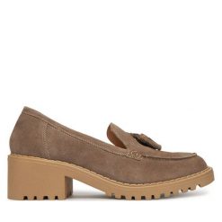 Loafersy Lasocki. Szare półbuty damskie Lasocki, bez wzorów, bez obcasa, na obcasie, bez zapięcia. Za 229.99 zł.