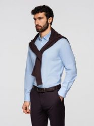 Klasyczna bawełniana męska koszula REGULAR - błękitna V1 - Rozmiar: L. Niebieskie koszule męskie Ombre Clothing, l, bez wzorów, z bawełny, biznesowe, bez kołnierzyka, bez ramiączek. Za 189.99 zł.