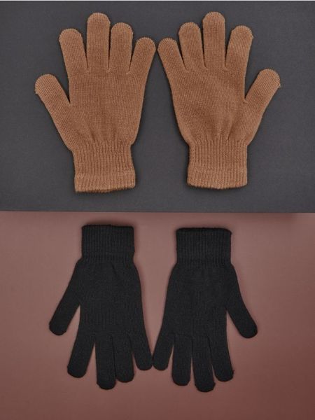 Rękawiczki 2 pack - brązowy. Brązowe rękawiczki damskie Sinsay, bez wzorów. Za 7.99 zł.