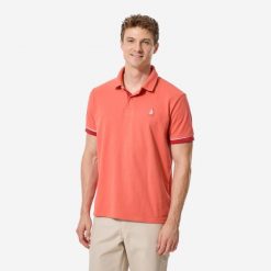 Polo żeglarskie męskie Decathlon Sailing 100. Brązowe koszulki polo męskie TRIBORD, l, bez wzorów, z bawełny, bez kołnierzyka, bez ramiączek, żeglarskie. Za 69.99 zł.