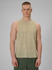 4F Koszulka treningowa regular szybkoschnąca męska - beżowa M. Brązowe koszulki sportowe męskie 4f, l, bez wzorów, z materiału, bez kołnierzyka. Za 99.99 zł.