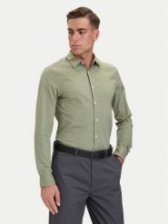 Calvin Klein Koszula LV04LB145G Zielony Slim Fit. Zielone koszule męskie Calvin Klein, m, bez wzorów, z bawełny, biznesowe, bez kołnierzyka, bez ramiączek. Za 329.99 zł.