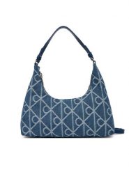 Calvin Klein Torebka Emblem Aop Denim Shoulder Bag LV04F3431G Niebieski. Niebieskie torebki do ręki damskie Calvin Klein, bez wzorów, z denimu, bez dodatków. Za 489.99 zł.