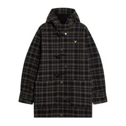 Modularny płaszcz w tartanowym wzorze Lyle & Scott. Czarne płaszcze męskie LYLE AND SCOTT, xl, bez wzorów, z materiału, klasyczne, bez kaptura. Za 718.00 zł.