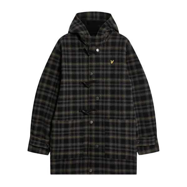 Modularny płaszcz w tartanowym wzorze Lyle & Scott. Czarne płaszcze męskie LYLE AND SCOTT, xl, bez wzorów, z materiału, klasyczne, bez kaptura. Za 718.00 zł.