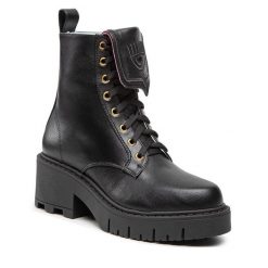 Trzewiki Chiara Ferragni. Czarne botki damskie Chiara Ferragni, bez obcasa, na słupku, bez zapięcia. Za 1,159.00 zł.