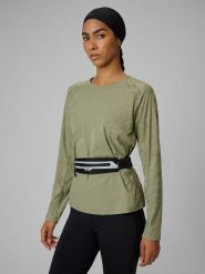 4F Longsleeve do biegania szybkoschnący damski - oliwkowy L. Brązowe koszulki sportowe damskie 4f, l, bez wzorów, bez kołnierzyka, bez ramiączek, do biegania. Za 149.99 zł.