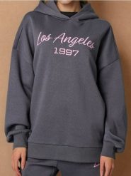 Bluza hoodie w stylu akademickim - szary. Szare bluzy damskie Sinsay, l, bez wzorów, bez kaptura. Za 45.99 zł.