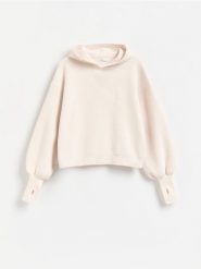 Bluza z kapturem - złamana biel. Bluzy damskie Reserved, l, bez wzorów, z dzianiny, z kapturem. Za 139.99 zł.