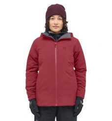 HAGLOFS Kurtka ocieplana damska Mimic Alert Hood Women carmine red-S. Zielone kurtki damskie Haglöfs, s, bez wzorów, z elastanu, z kapturem. Za 753.60 zł.