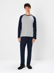 Piżama dwuczęściowa z bawełną - granatowy. Niebieskie piżamy męskie Sinsay, l, bez wzorów, z bawełny, bez ramiączek. Za 59.99 zł.