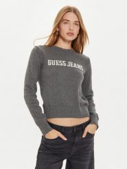 Guess Jeans Sweter W4BR10 Z3HM1 Szary Regular Fit. Szare swetry damskie Guess Jeans, l, z aplikacjami, z bawełny, bez kołnierzyka, bez ramiączek, bez kaptura. Za 389.99 zł.