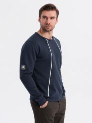 Bluza męska z ozdobnymi zamkami z przodu granatowa V2 OM-SSNZ-0187 M. Bluzy męskie Ombre, m, bez wzorów, bez kaptura. Za 287.44 zł.