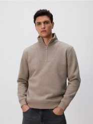 Gładka bluza ze stójką - brązowy. Brązowe bluzy męskie Reserved, l, bez wzorów, z bawełny, bez kaptura. Za 139.99 zł.