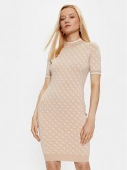 Guess Sukienka dzianinowa W3YK39 Z37K0 Beżowy Slim Fit. Brązowe sukienki damskie Guess, xl, z aplikacjami, z dzianiny, bez kołnierzyka, bez ramiączek. Za 339.99 zł.