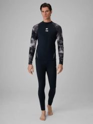 Legginsy sportów wodnych z filtrem UPF50+ męskie 4F 4FRSS26TTROM2035. Czarne legginsy sportowe męskie 4f, l, bez wzorów, z elastanu, na fitness i siłownię. Za 80.99 zł.