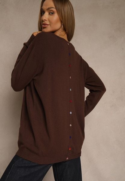 Brązowy Sweter z Kaszmirem Ozdobiony Kieszeniami Saniswena. Brązowe swetry damskie Renee, uniwersalny, bez wzorów, z kaszmiru, casualowe, bez kołnierzyka, bez ramiączek, długie, bez kaptura. Za 99.99 zł.