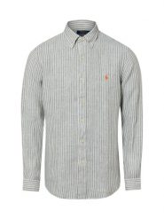 Polo Ralph Lauren Męska koszula lniana - Custom Fit Mężczyźni Modern Fit len zielony|biały, M. Białe koszule męskie Polo Ralph Lauren, m, bez wzorów, ze lnu, bez kołnierzyka, bez ramiączek. Za 859.95 zł.