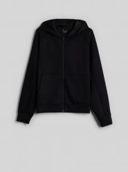 4F Bluza dresowa regular z kapturem damska - czarna XL. Czarne bluzy damskie 4f, xl, bez wzorów, z dresówki, bez kołnierzyka, bez ramiączek, z kapturem. Za 169.99 zł.