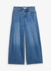 Dżinsy wide leg, mid waist. Niebieskie jeansy damskie bonprix. Za 147.99 zł.
