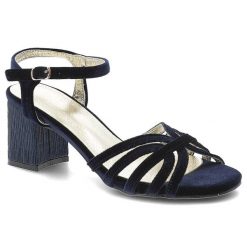 Sandały damskie S.Barski, cholewka z materiały elegancki fason na obcasie, granatowe, SR61-0102. Niebieskie sandały damskie S.BARSKI, bez wzorów, bez obcasa, na obcasie, bez zapięcia. Za 189.00 zł.