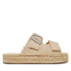 Klapki EMU Australia. Brązowe espadryle damskie Emu Australia, bez wzorów, bez obcasa, bez zapięcia. Za 213.99 zł.