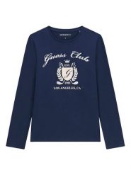 Guess Bluzka J6YI21 K3747 Granatowy Regular Fit. Niebieskie bluzki dla dziewczynek Guess, z aplikacjami, z bawełny, bez kołnierzyka, bez ramiączek. Za 94.99 zł.