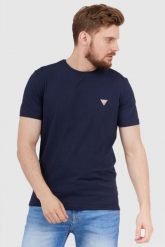 GUESS Granatowy t-shirt męski z małym logo, Rozmiar S. Niebieskie t-shirty męskie Guess, l, z aplikacjami, bez kołnierzyka. W wyprzedaży za 82.99 zł.