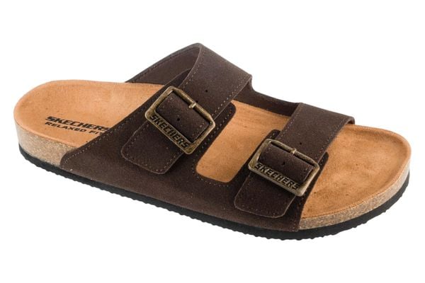 Klapki męskie, Aiden - Leelan. Brązowe klapki męskie Skechers, z materiału, sportowe. Za 189.99 zł.
